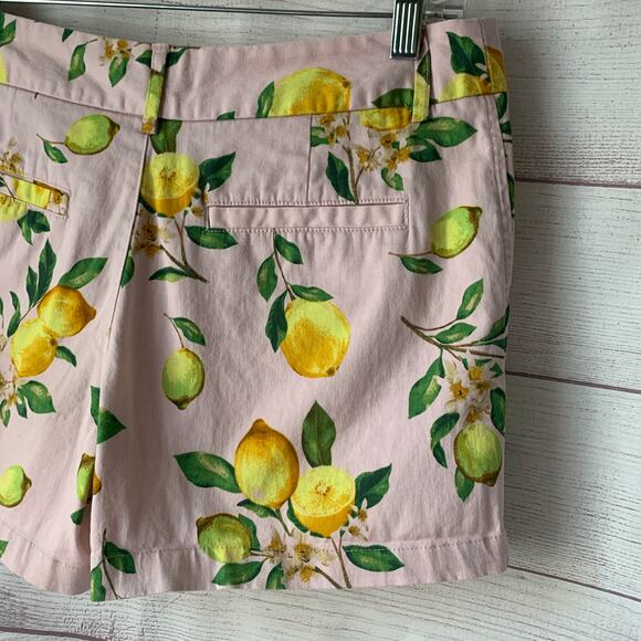 Cynthia Rowley Pink Lemon Print Chino Shorts with Pockets Cotton Blend Size 6 - Picture 6 of 13